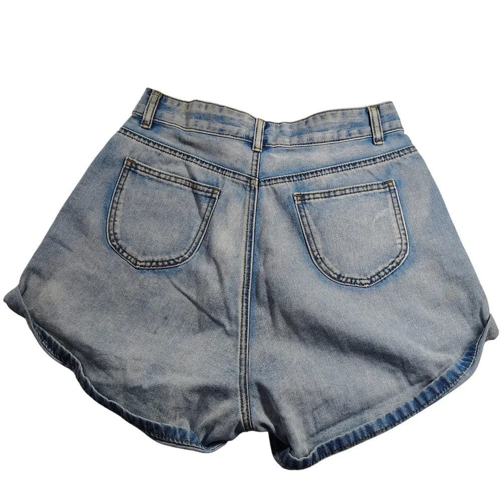 Princess Polly High Waisted Denim Shorts Light Wash Blue Cuffed‎ Size US 2 EU 34